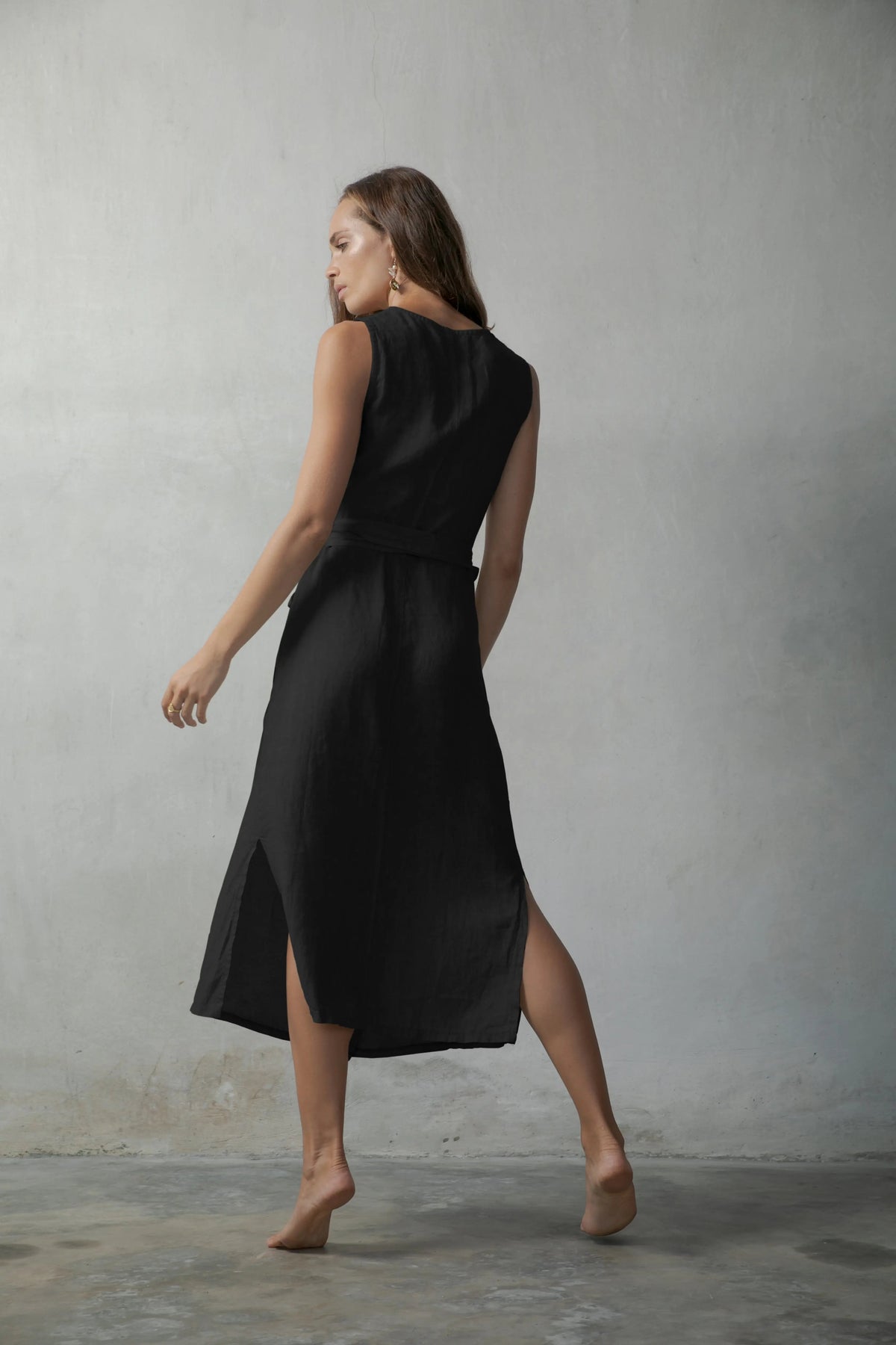 Safari Linen Wrap Dress Black
