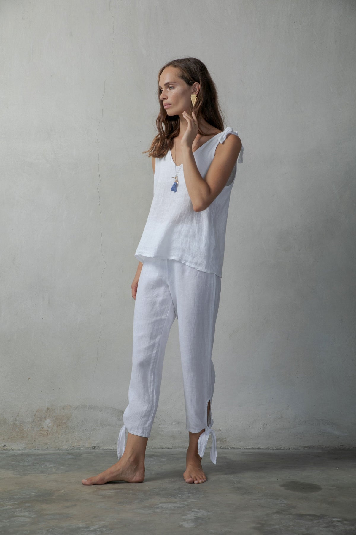 Tie Knot Linen Cami Top White