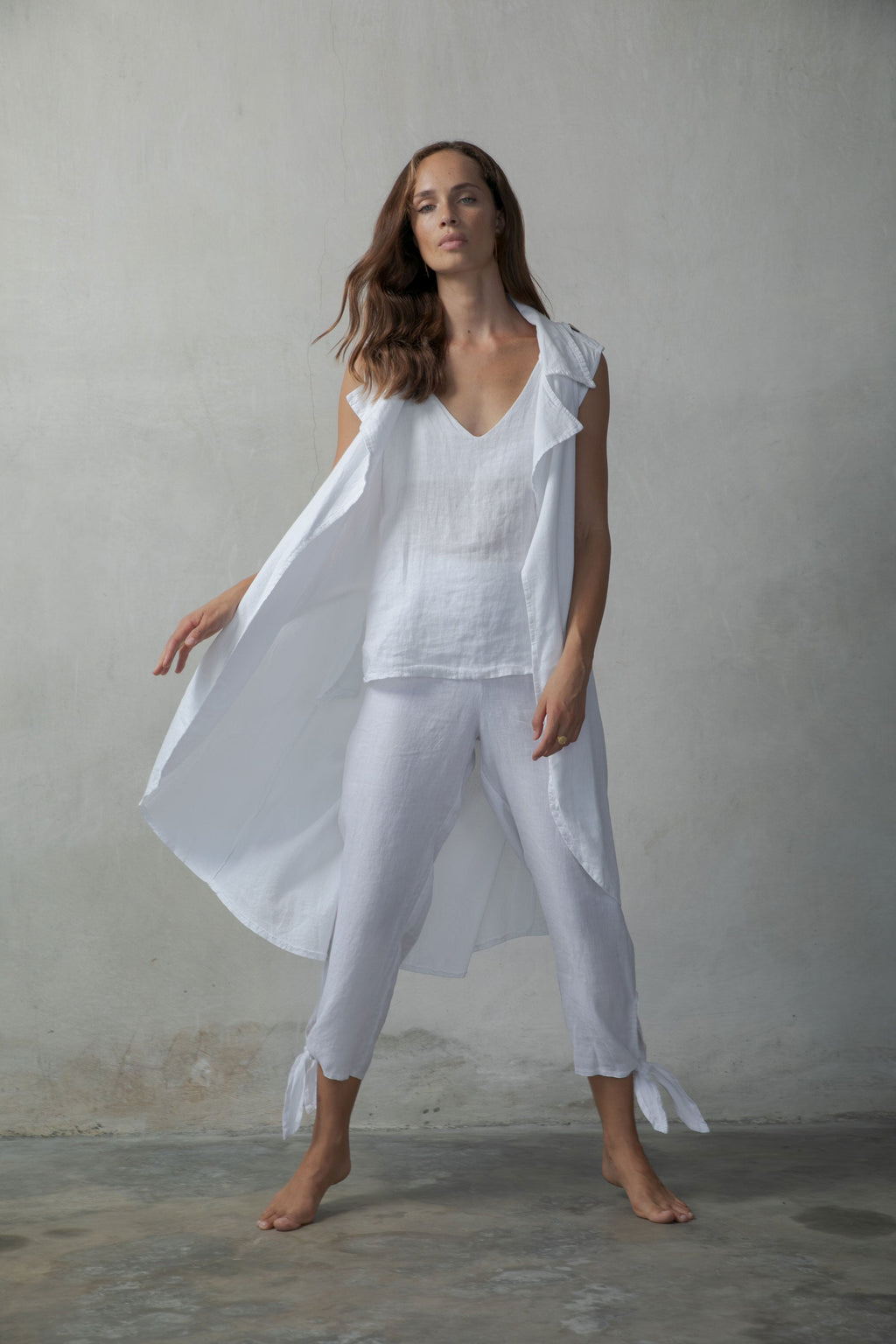 Tie Knot Linen Cami Top White