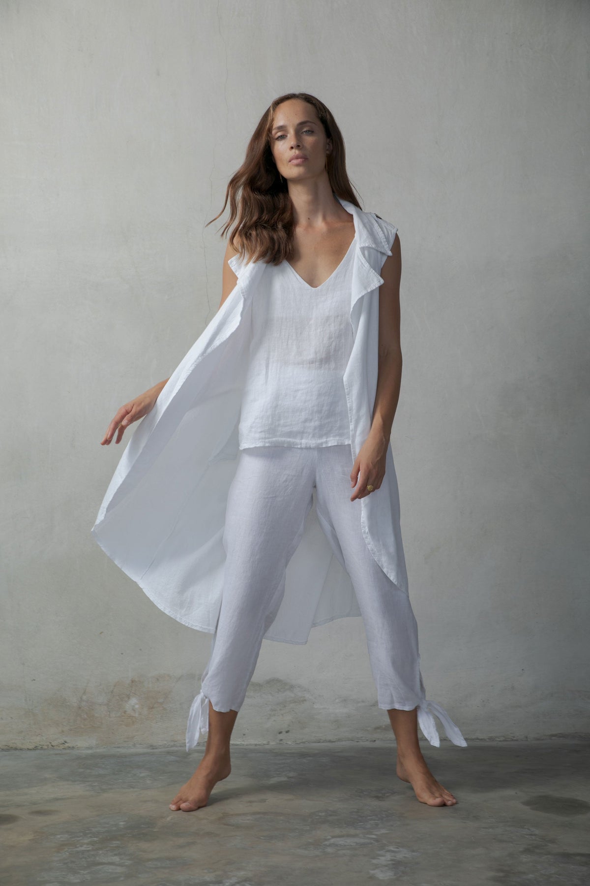 Tie Knot Linen Cami Top White