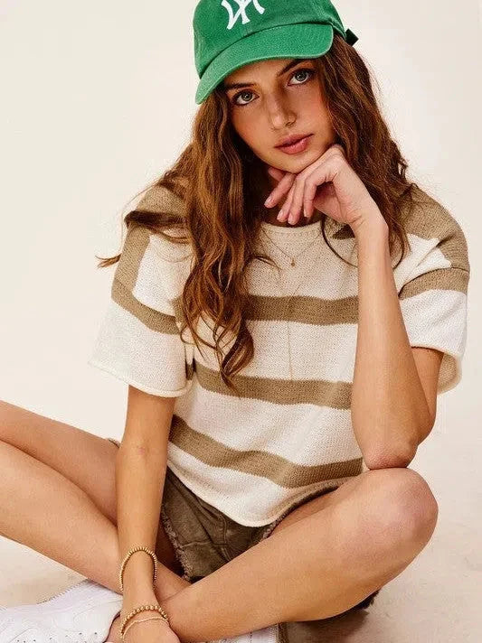 Stripe Short Sleeve Sweater Top