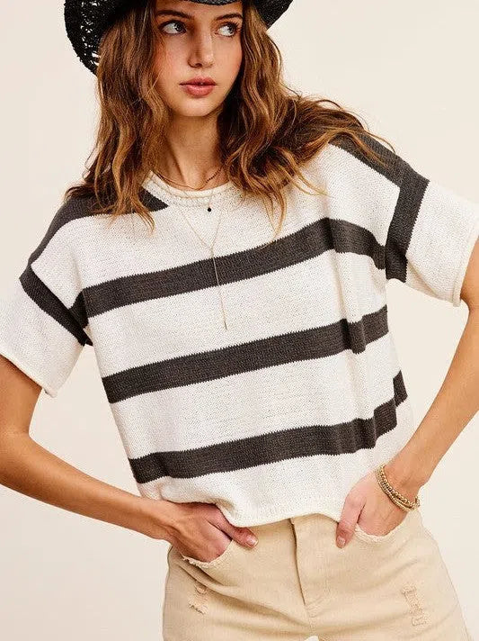 Stripe Short Sleeve Sweater Top