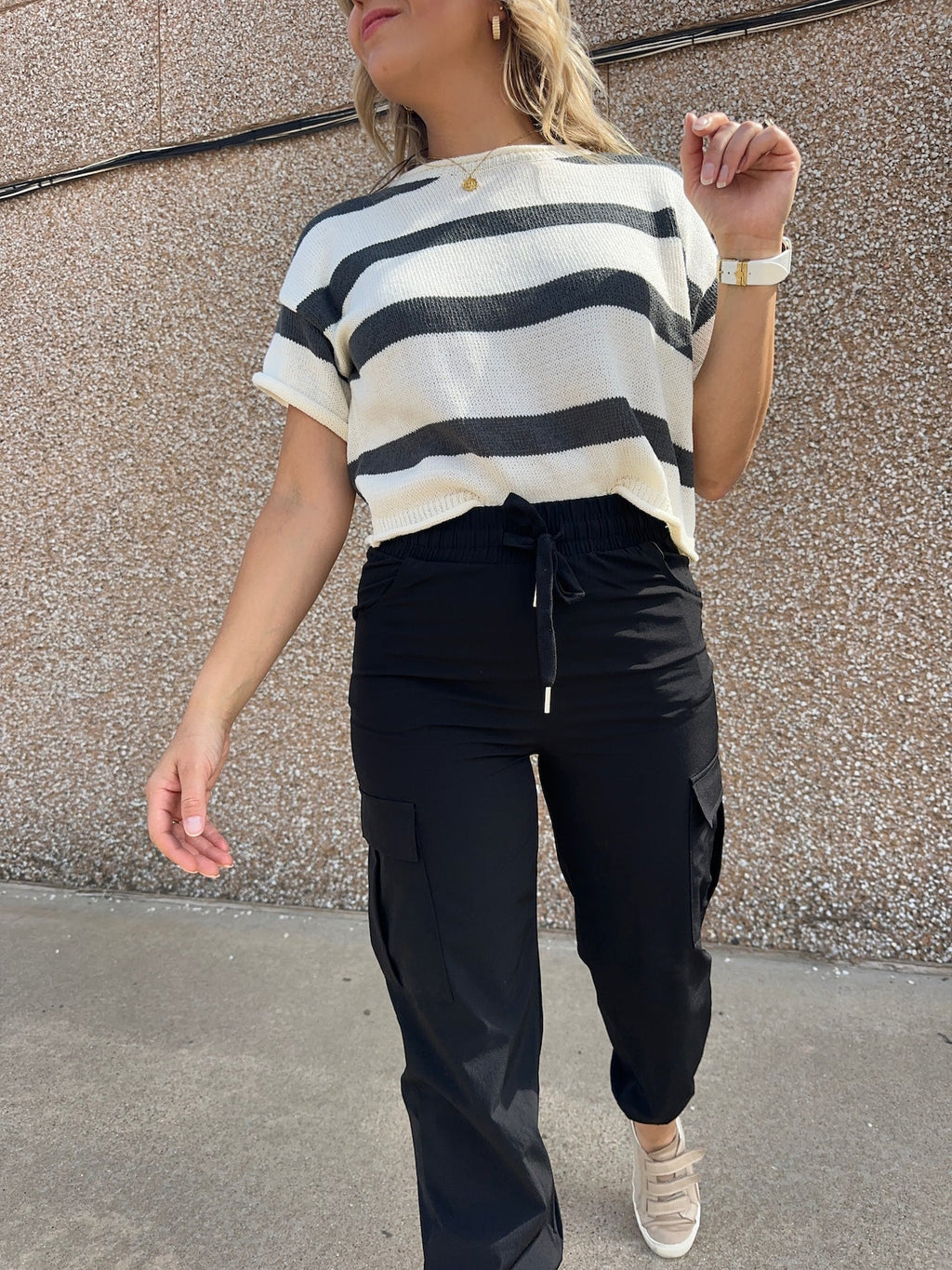 Stripe Short Sleeve Sweater Top