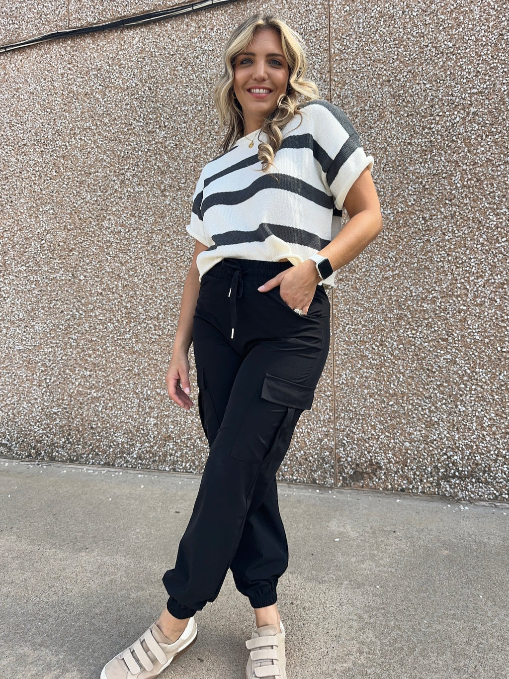 Stripe Short Sleeve Sweater Top