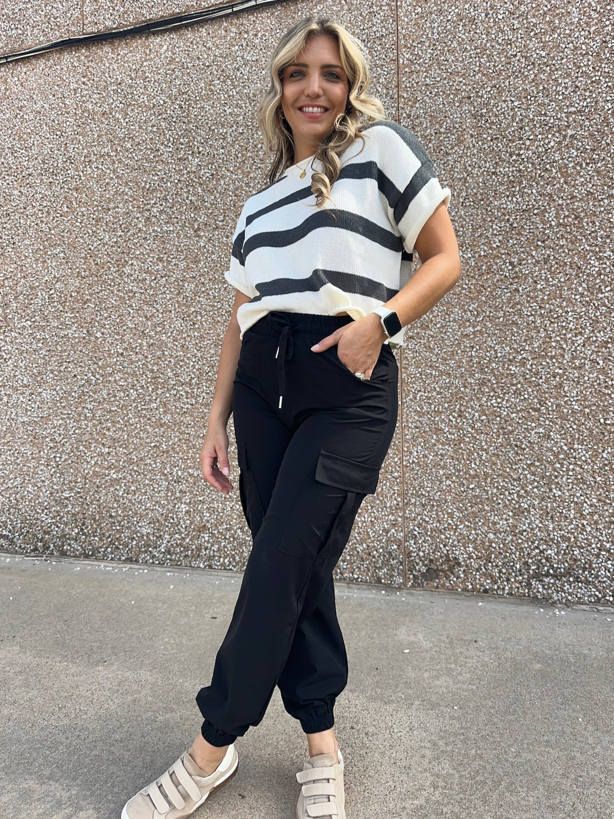 Stripe Short Sleeve Sweater Top