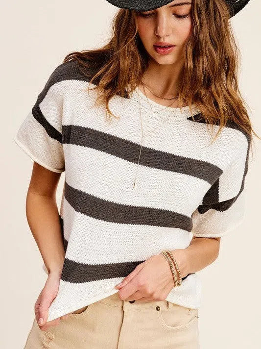 Stripe Short Sleeve Sweater Top