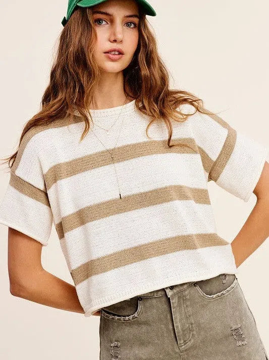 Stripe Short Sleeve Sweater Top