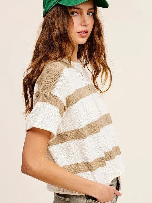 Stripe Short Sleeve Sweater Top