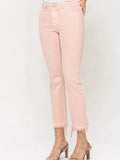 Pink Mid Rise Straight Cut Cropped Mom Jeans