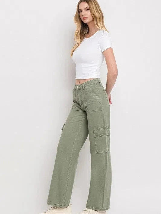 Wide Leg High Waisted Cargo Jeans