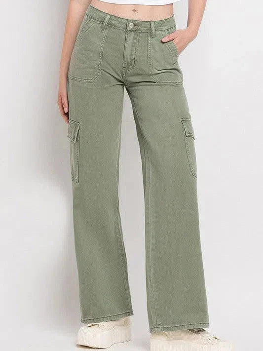 Wide Leg High Waisted Cargo Jeans