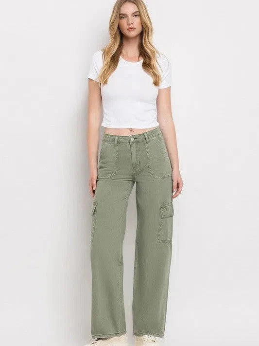 Wide Leg High Waisted Cargo Jeans