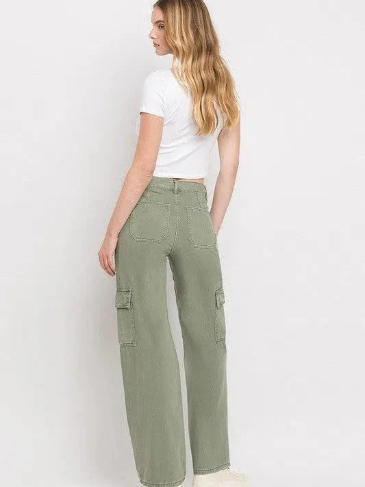 Wide Leg High Waisted Cargo Jeans