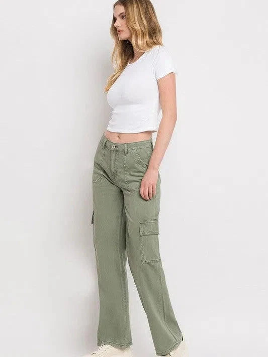 Wide Leg High Waisted Cargo Jeans