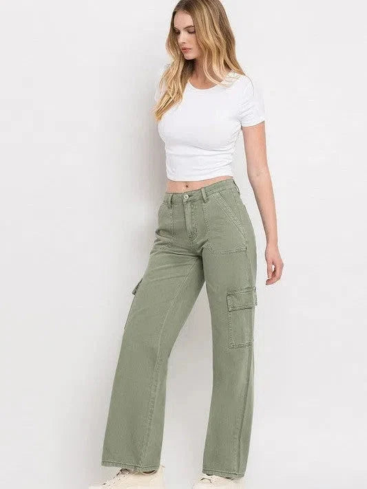 Wide Leg High Waisted Cargo Jeans