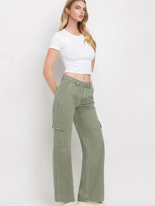 Wide Leg High Waisted Cargo Jeans