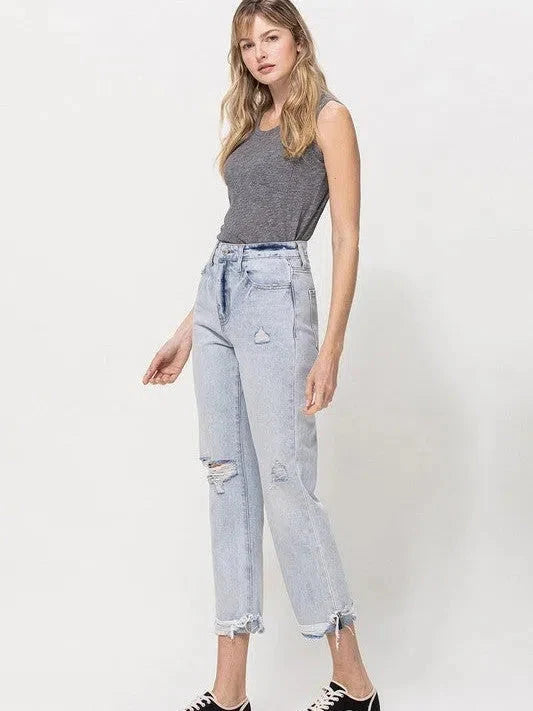 Super High Relaxed Cuffed Straight Jeans