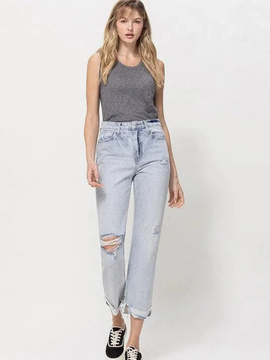 Super High Relaxed Cuffed Straight Jeans