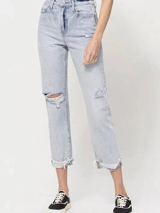 Super High Relaxed Cuffed Straight Jeans