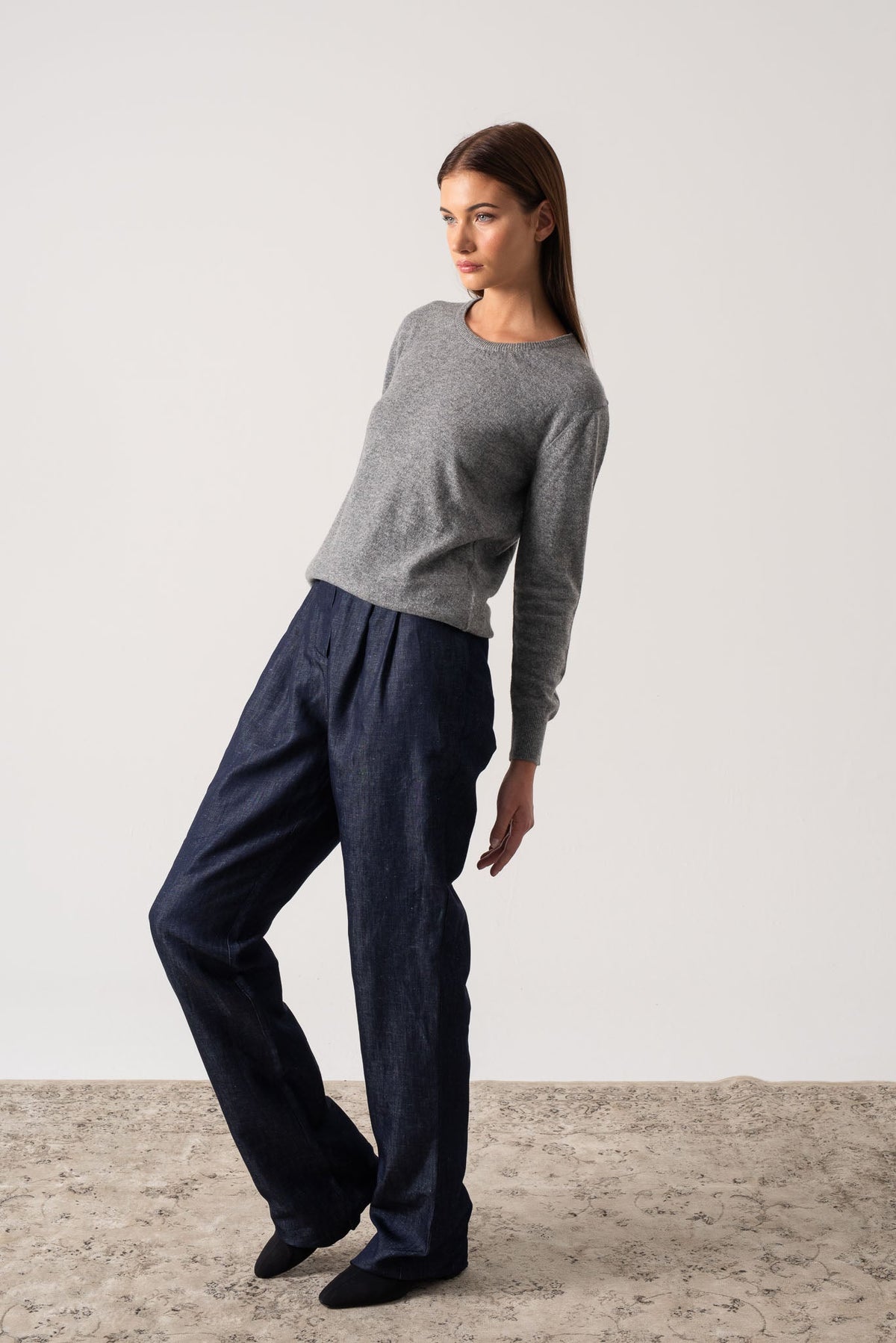 Crewneck 100% Cashmere Sweater Mélange Grey