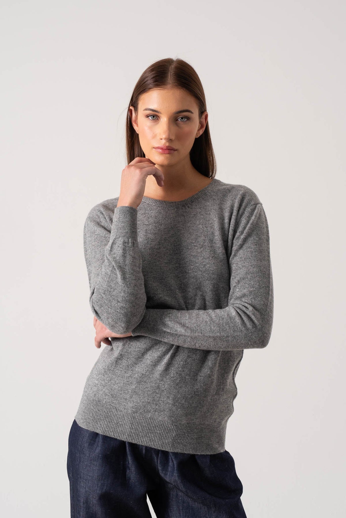 Crewneck 100% Cashmere Sweater Mélange Grey