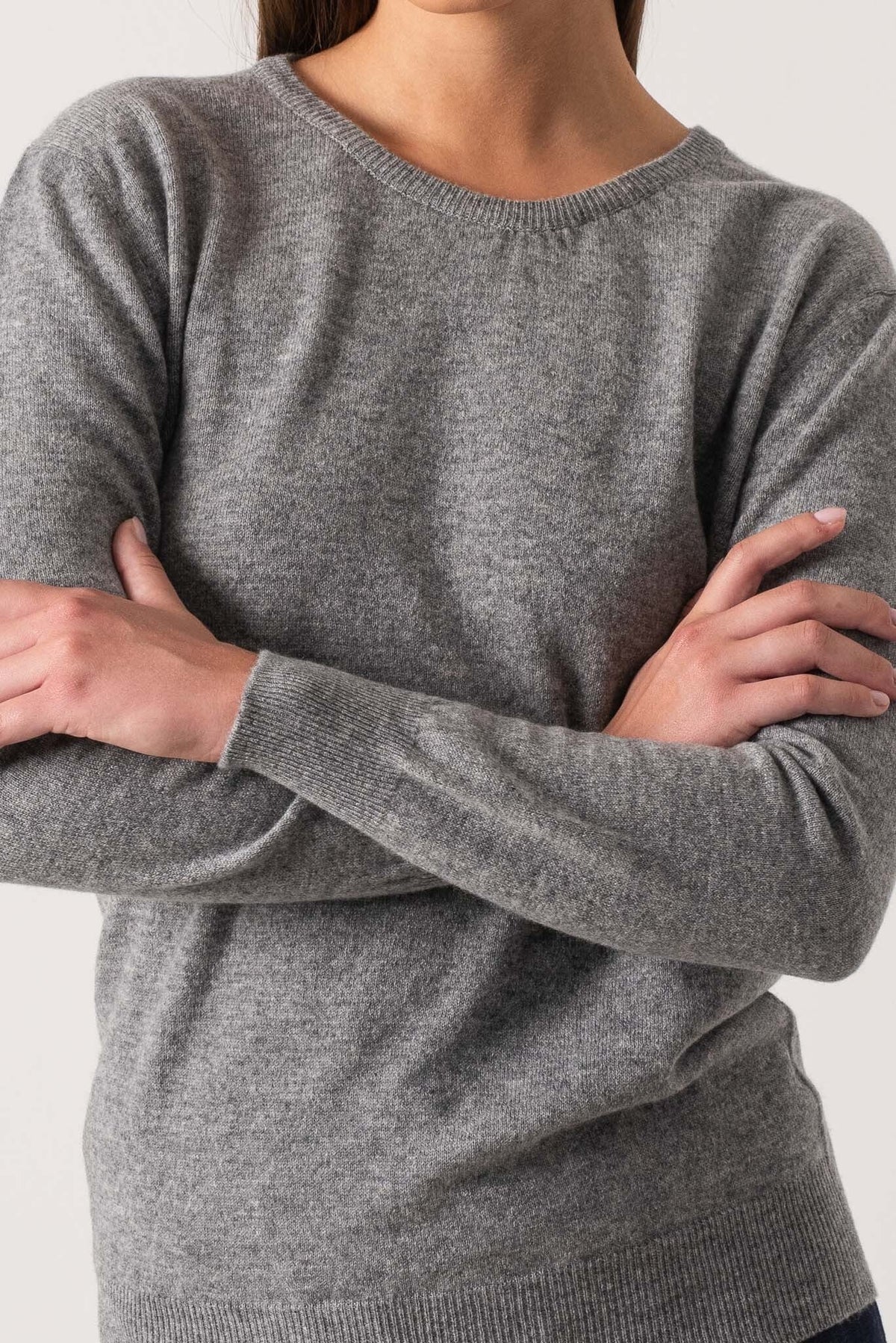 Crewneck 100% Cashmere Sweater Mélange Grey