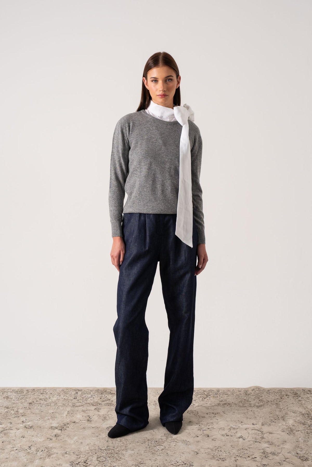 Crewneck 100% Cashmere Sweater Mélange Grey