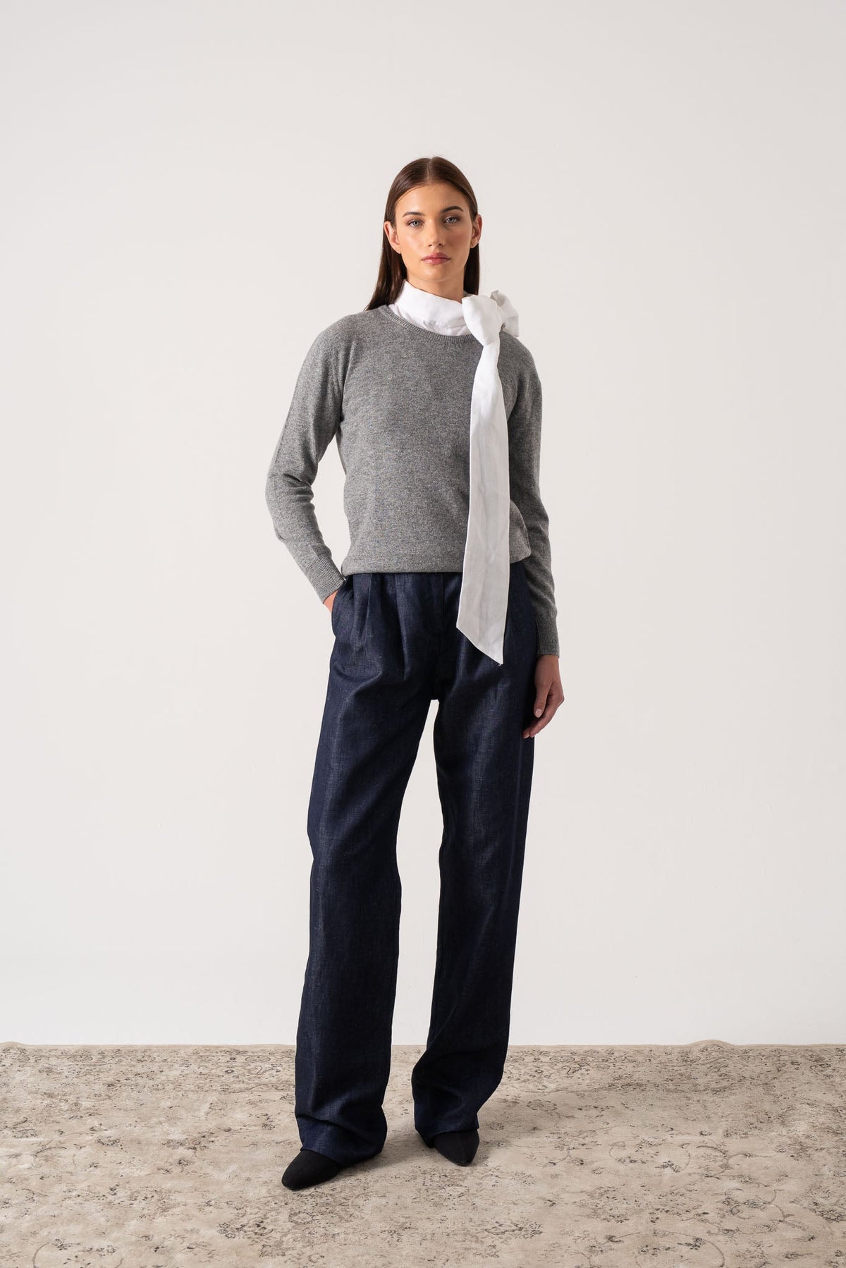 Crewneck 100% Cashmere Sweater Mélange Grey