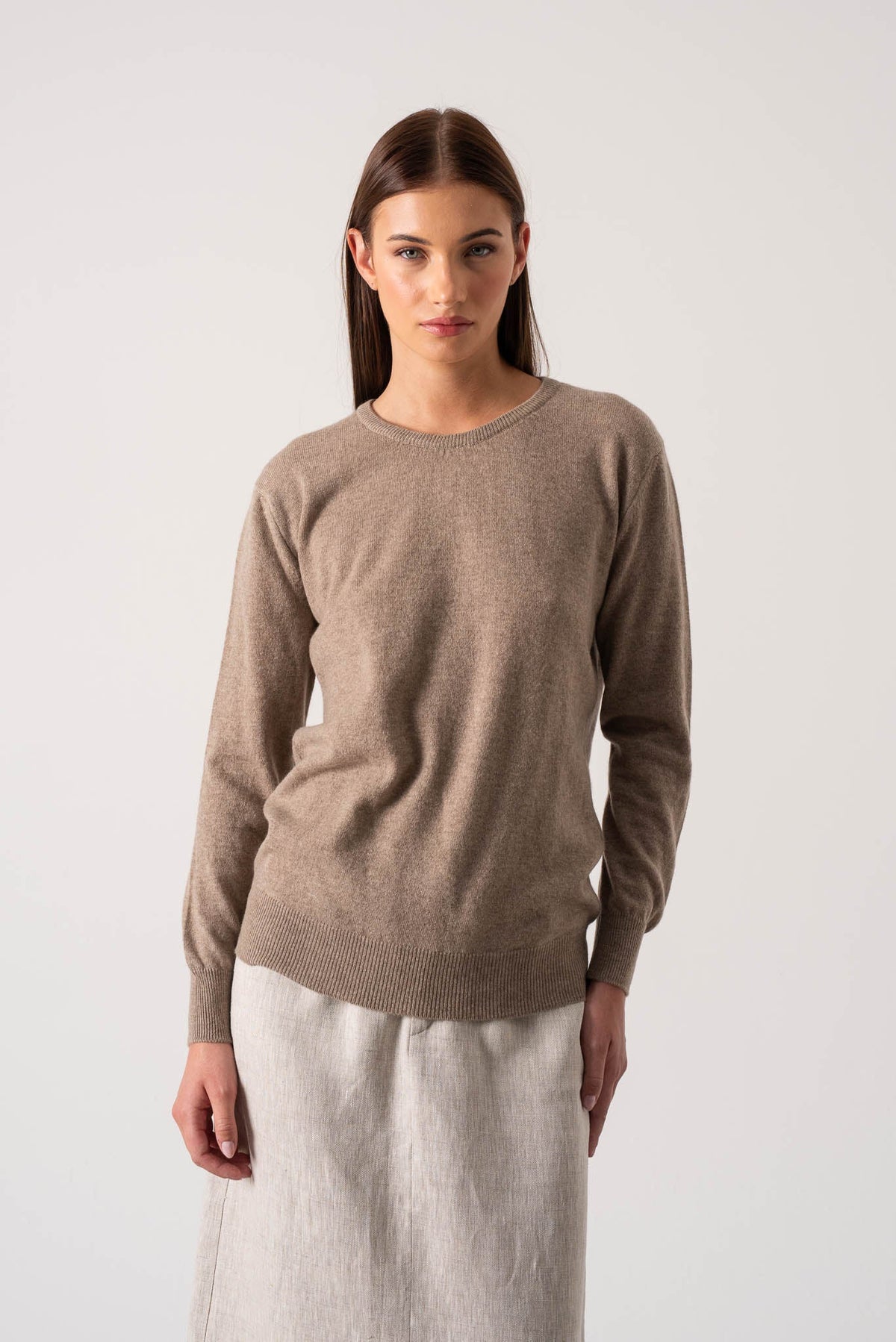 Crewneck 100% Cashmere Sweater Taupe