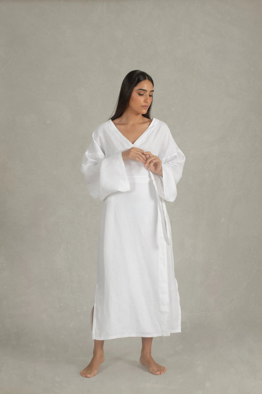 Linen Wrap Dress White