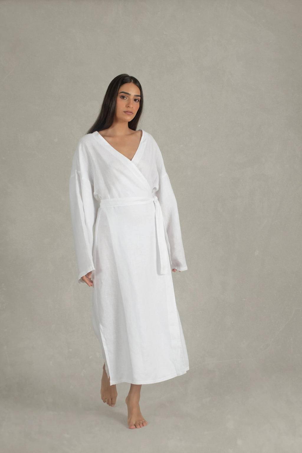 Linen Wrap Dress White