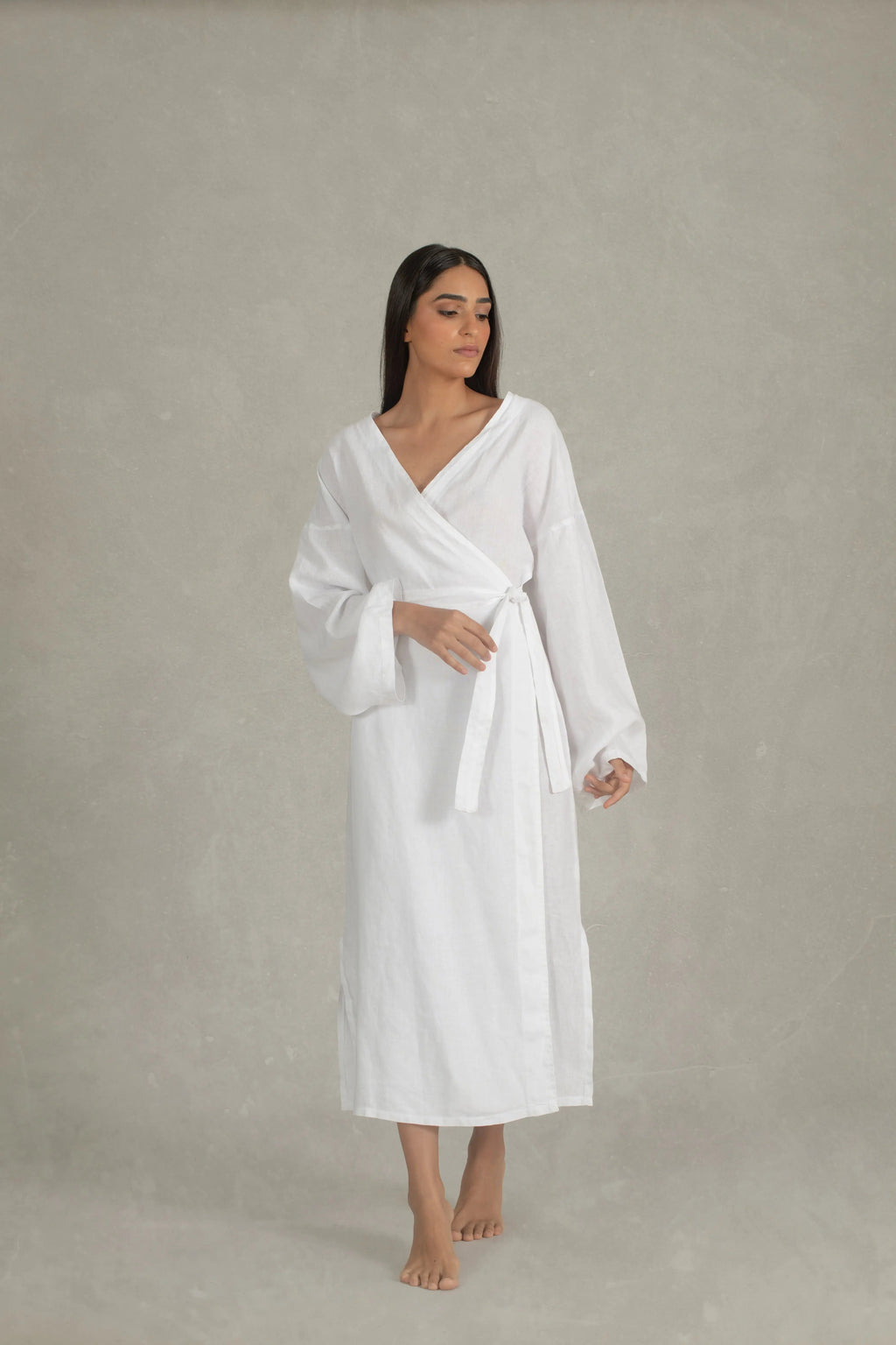 Linen Wrap Dress White