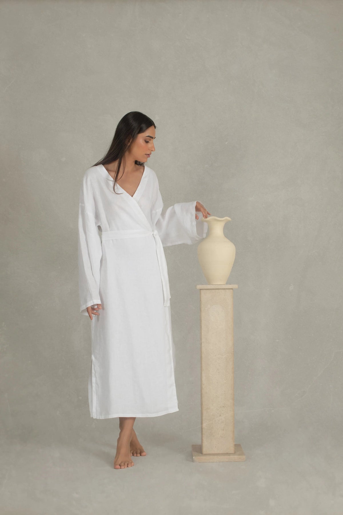 Linen Wrap Dress White