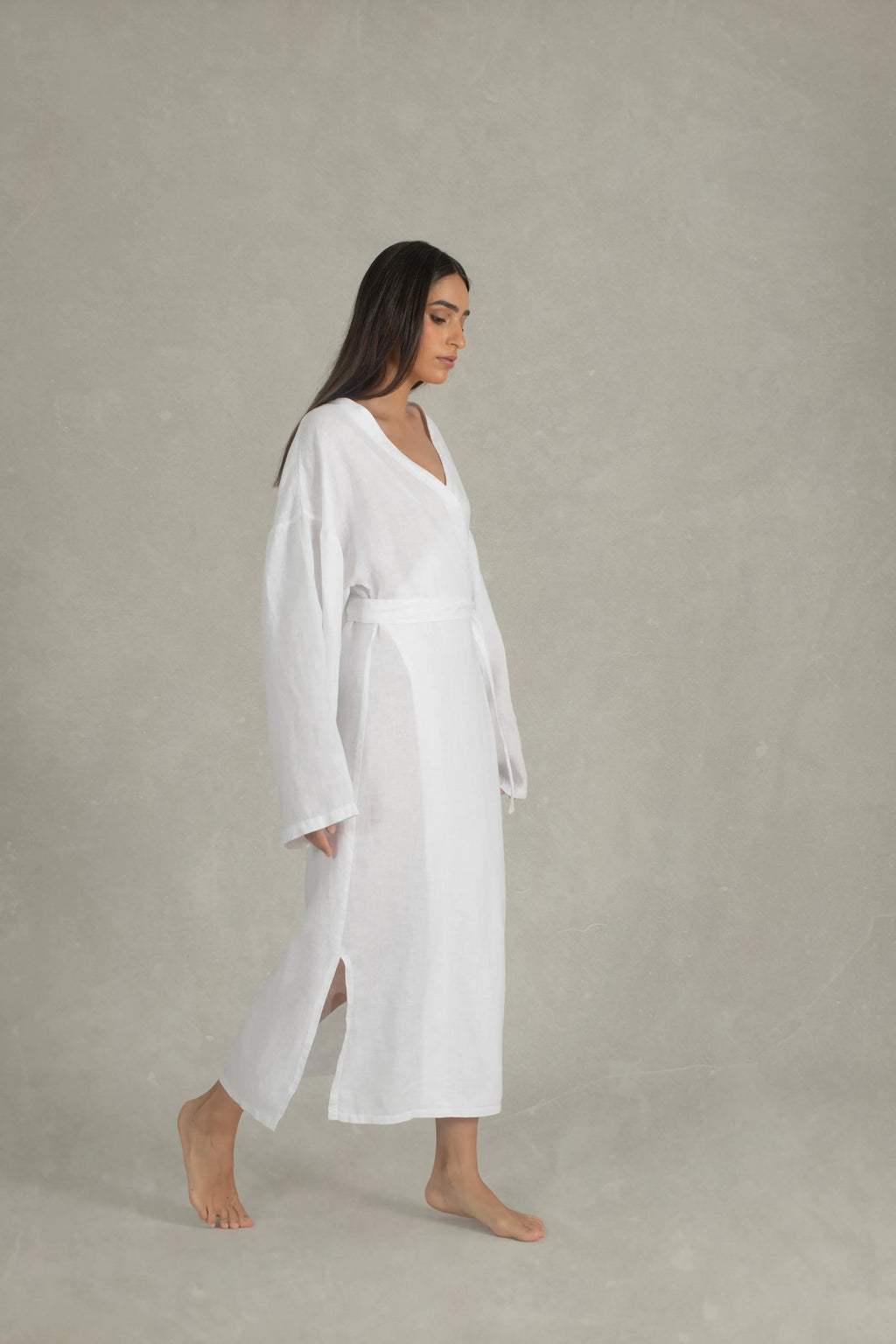 Linen Wrap Dress White