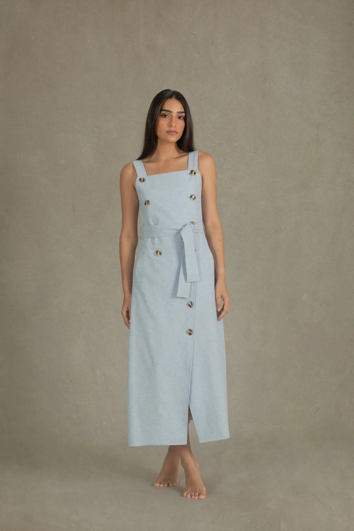 Linen Midi Dress Sky Blue