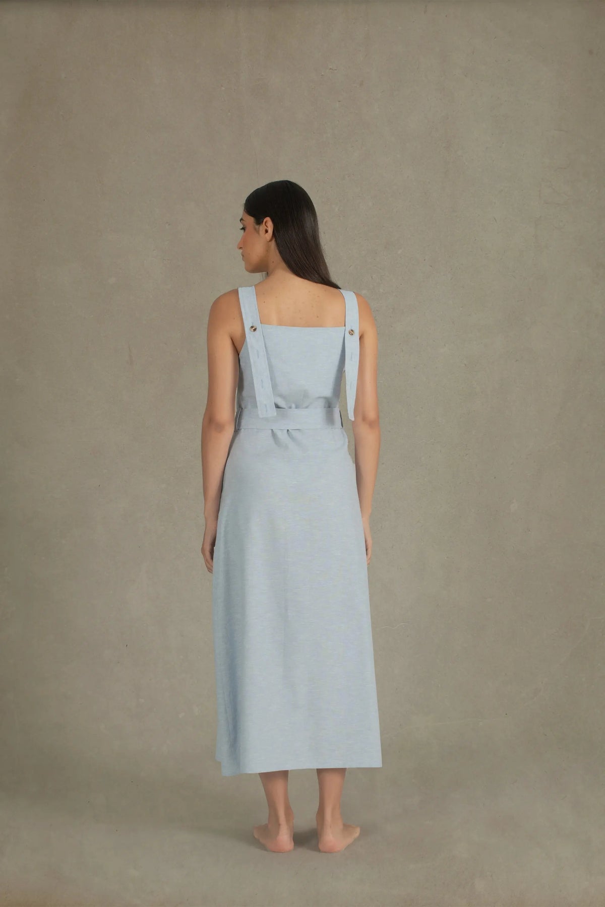 Linen Midi Dress Sky Blue