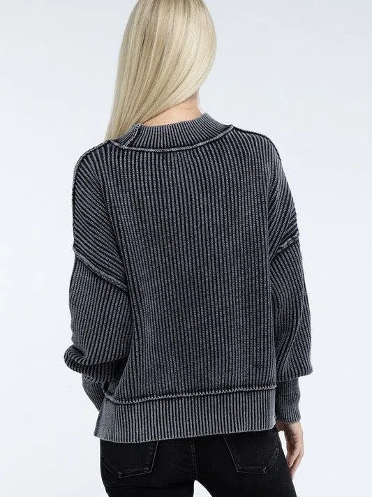 Washed Side Slit Oversized Cropped Sweater