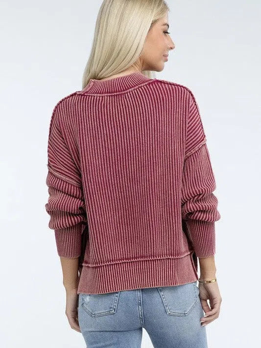 Washed Side Slit Oversized Cropped Sweater