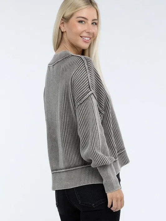 Washed Side Slit Oversized Cropped Sweater