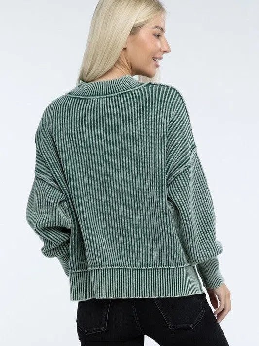 Washed Side Slit Oversized Cropped Sweater