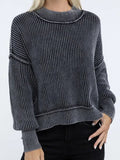 Washed Side Slit Oversized Cropped Sweater