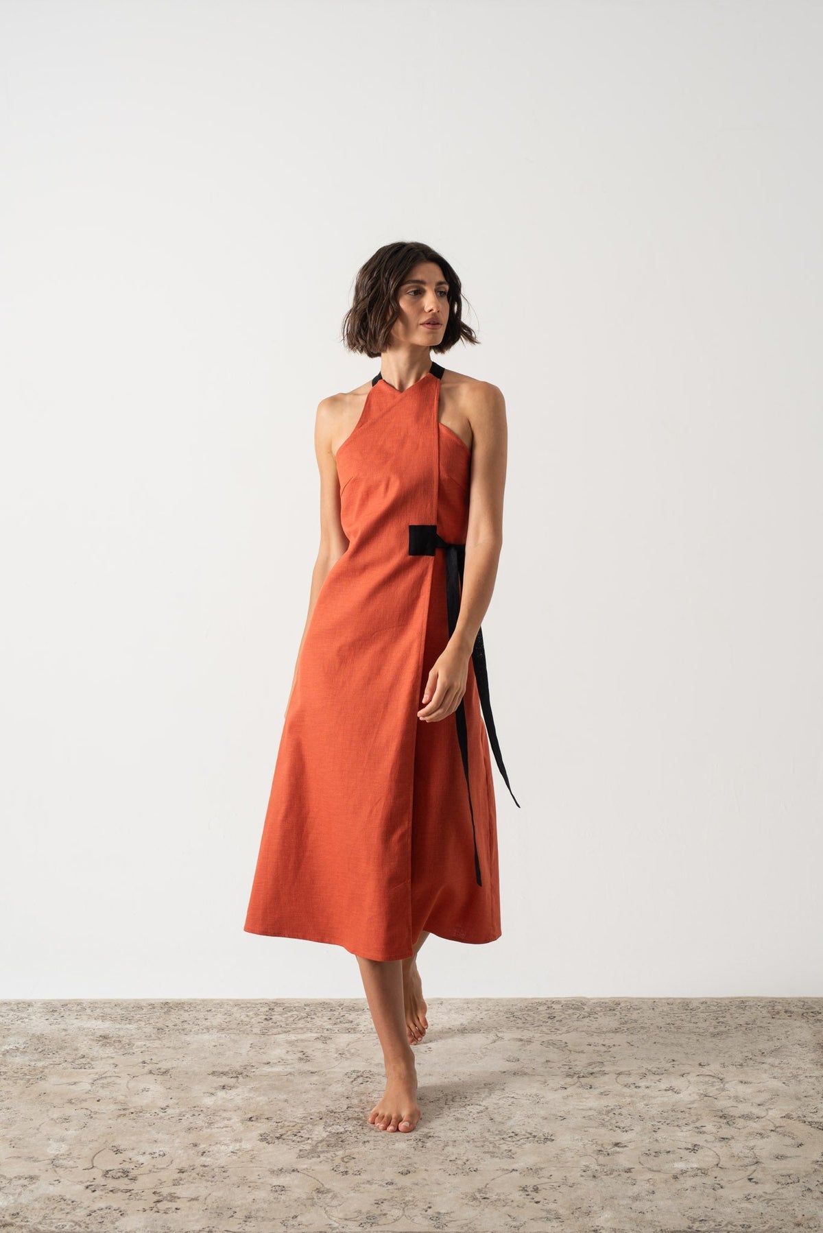 Zulu Linen Wrap Dress in Copper