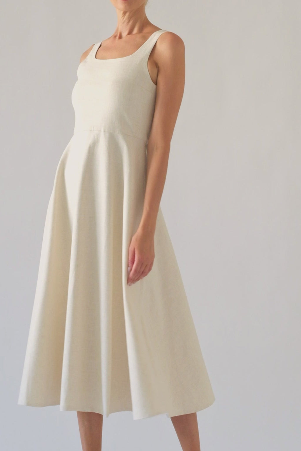 Linen Midi Dress Natural Beige